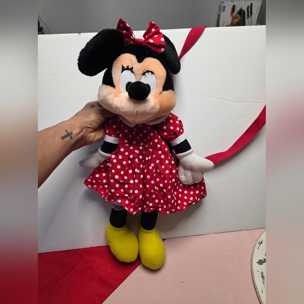 VTG Disney Minnie Mouse Plush in Red and Yellow Backpack